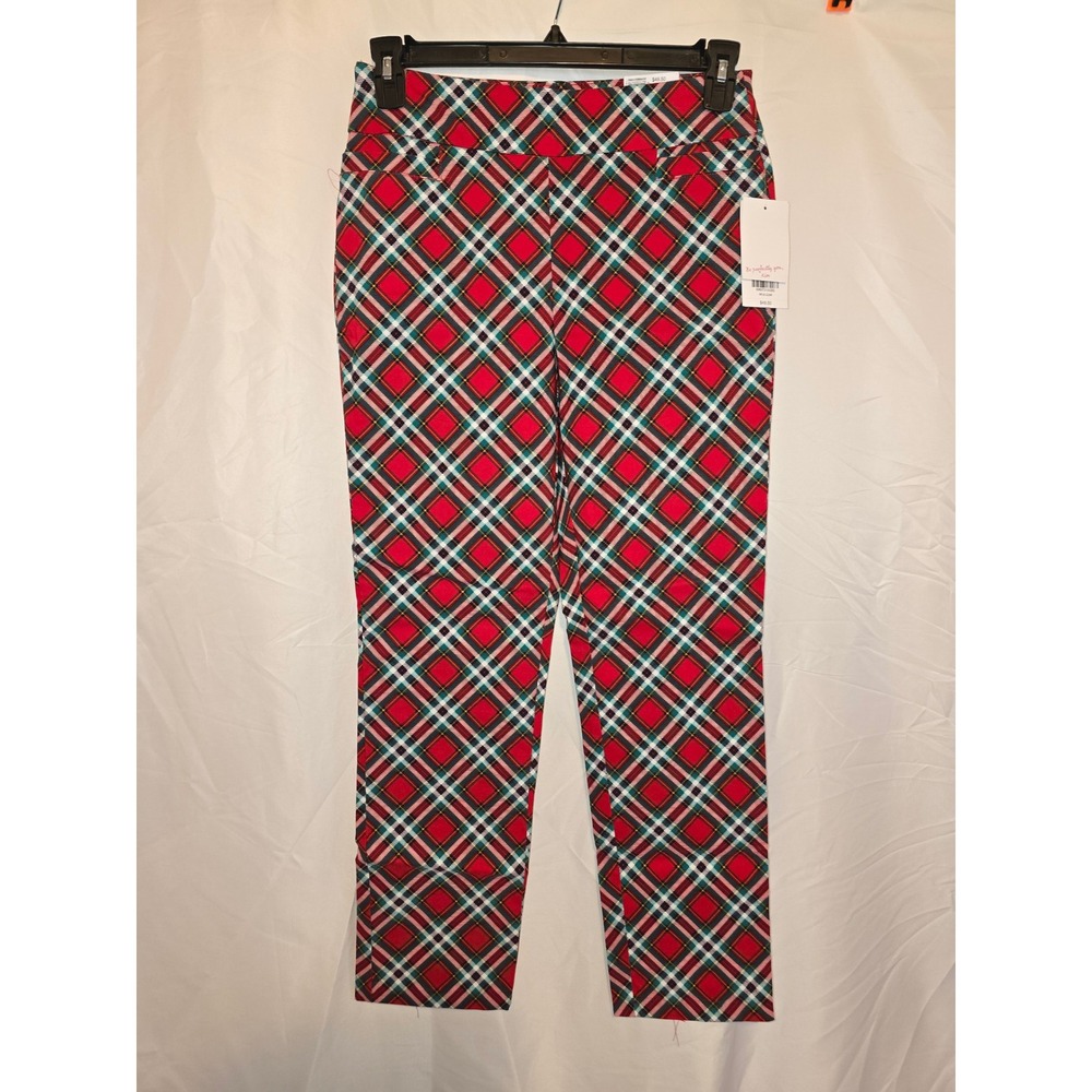 Kim Rogers Womens Petite Millenium Straight‎ Pull On Pants Plaid Red Green Sz 6P